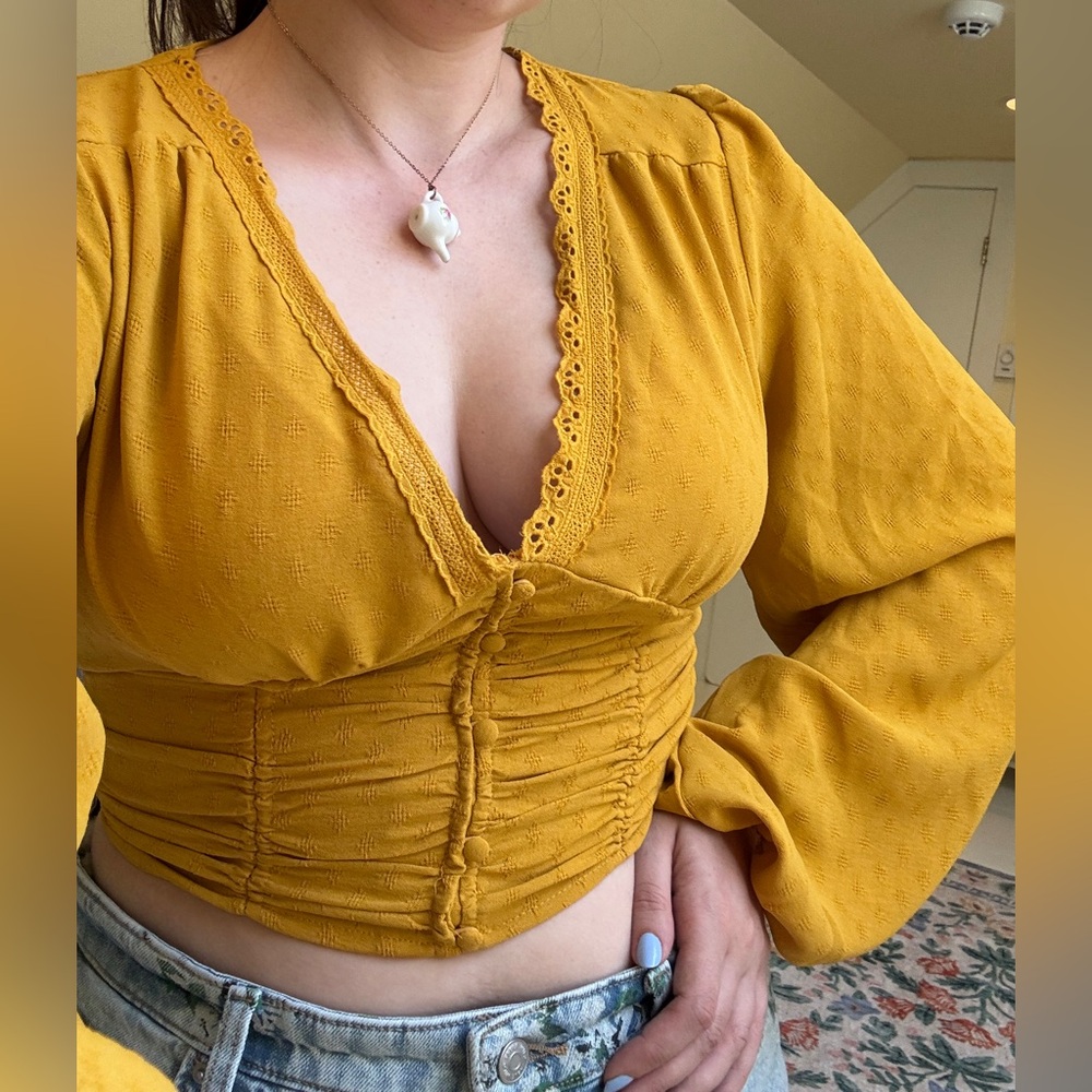 Inmod mustard v neck blouse